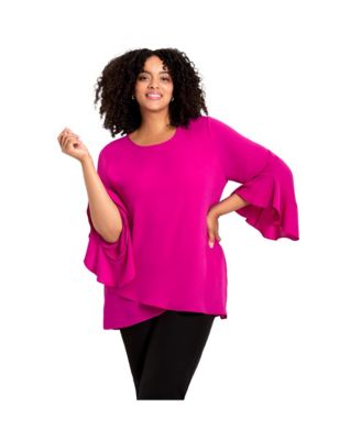 Women's Plus Size Ruffle Sleeve Tulip Hem Blouse