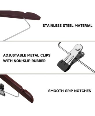 Premium Wooden Clothes Hangers with Swivel Hook – Solid Wood Skirt/Pant Hangers with Clips for Suits and Coats