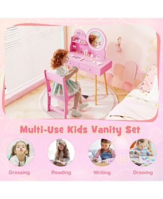 Kids Vanity Set with Lighted Mirror Princess Makeup Dressing Desk & Chair
