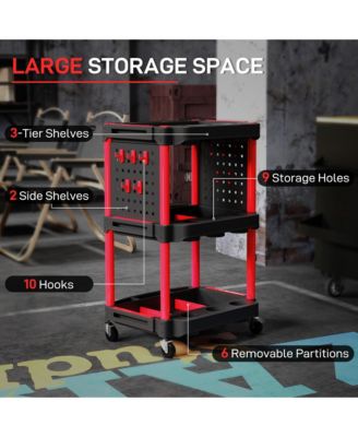 3-Tier Rolling Tool Cart with Wheels, Plastic Utility Cart