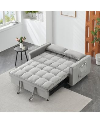 55 Inch Pull Out Sleeper Loveseat Sofa Bed, Convertible Velvet Couch with Pillows and Side Storage Pockets