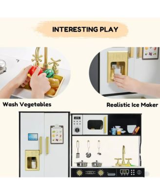 Pretend Play Kitchen Wooden Toy Set for Kids with Sounds, Utensils, Oven & Microwave, Gift for Age 3+