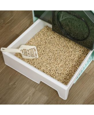 Easy-Clean Hooded Cat Litter Box Set with Odor Control Mat, Pull-Out Drawer, Scoop & Handle in Light Blue