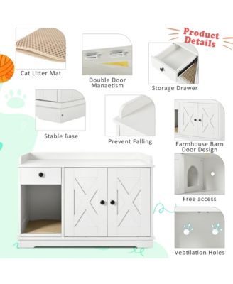 White Farmhouse Cat Litter Box Enclosure with Storage