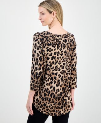 Women's Printed Scoop-Neck 3/4-Sleeve Top, Exclusively at Macy's