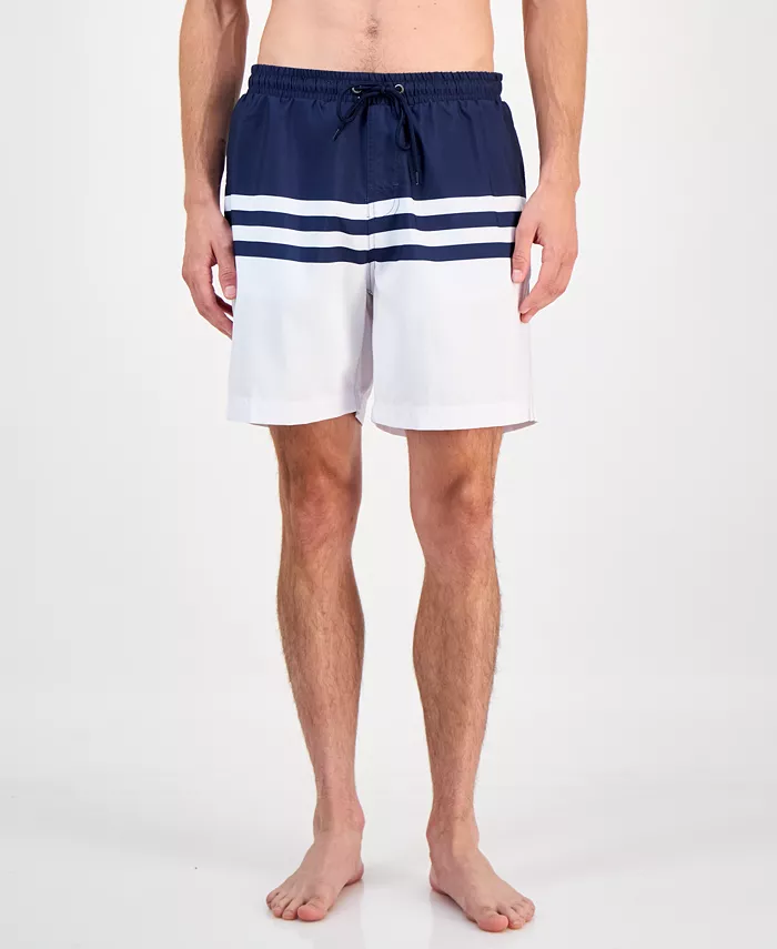 Men's Quick-Dry Performance Colorblocked Stripe 7" Swim Trunks