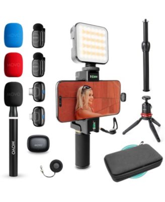 iVlogger-PRO Wireless Vlogging Kit for iPhone/Android with Dual Wireless Mics, RGB Light, Tripod + More