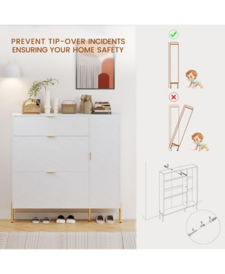 49.21 in. H Wood Shoe Storage Cabinet with Flip-Up Drawers Adjustable Shelf