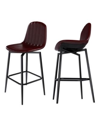Set of 2 Modern PU Leather Bar Stools with Swivel Base