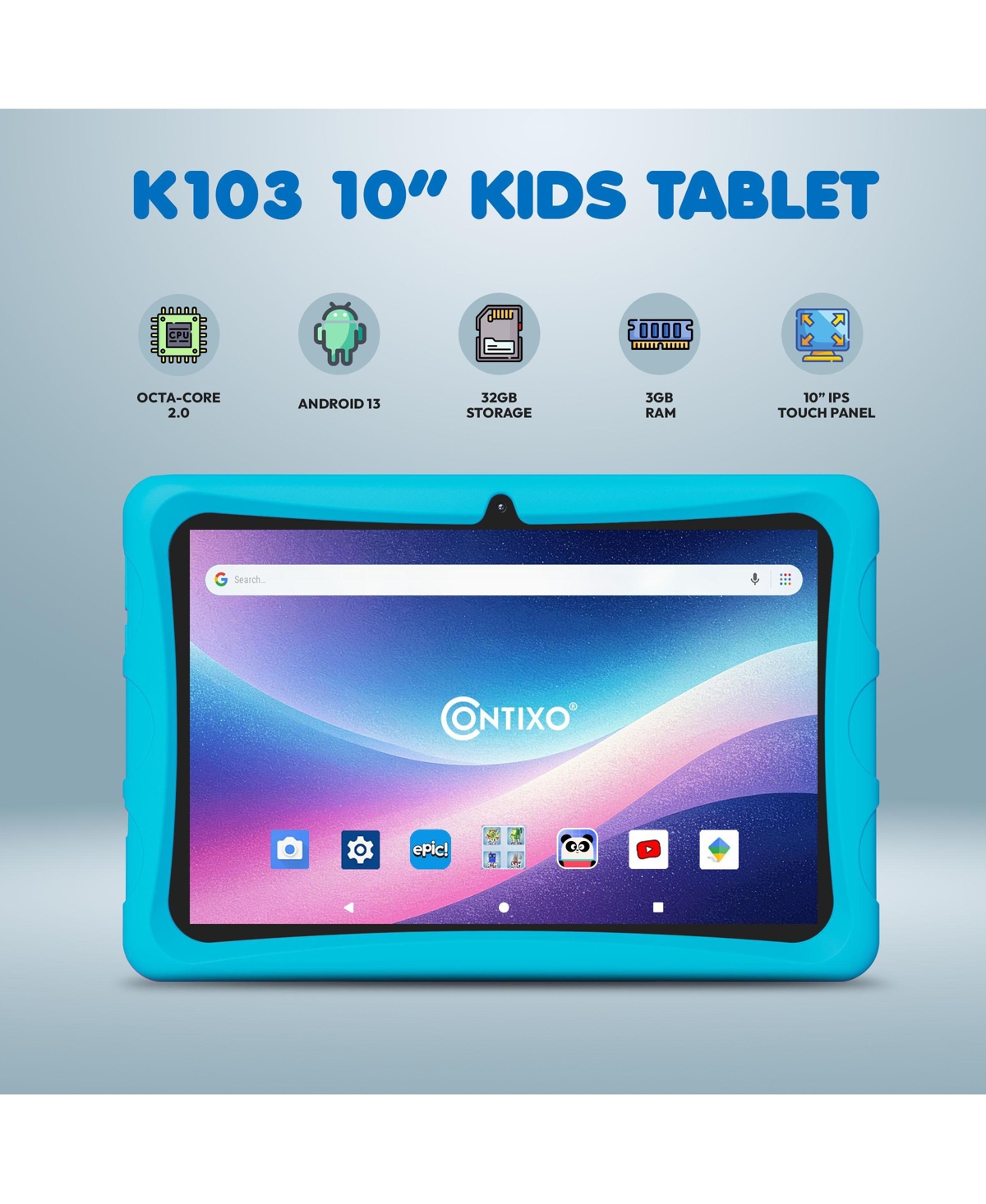 Contixo 10" Android Kids Tablet 64GB, (2024 Model) Includes 80+ Disney Storybooks, Kid-Proof Case