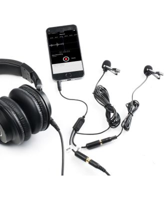 Executive Lavalier Clip-on Interview Microphone with Secondary Mic & Headphone Monitoring Input for Smartphones/Tablets