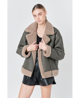 Women's Faux Leather Jacket with Sherpa Lining