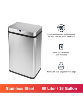 16 Gallon Stainless Steel Rectangular Motion Sensor Trash Can