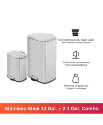 13+2.1 Gal Oval Stainless Steel Step-on Trash Can Set