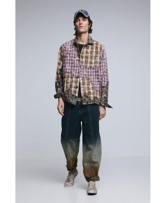 Men's Long-sleeved check patch shirt