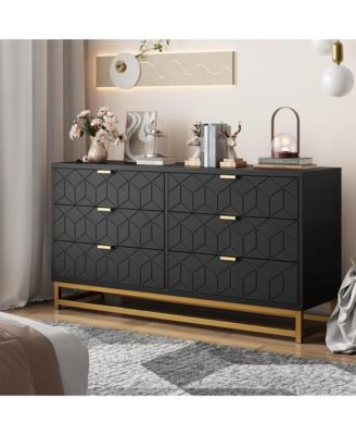 Dresser for Bedroom, 53.5" Large Dresser Organizer, 6 Drawer with Golden Metal Handle and Legs