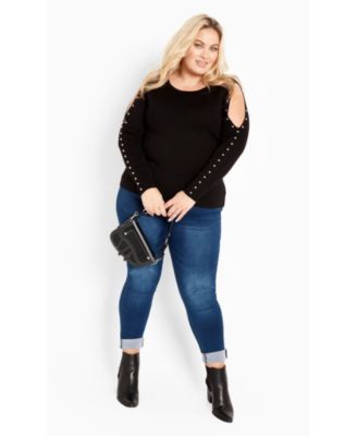Women's Cold Shoulder Full Length Sleeves Sweater