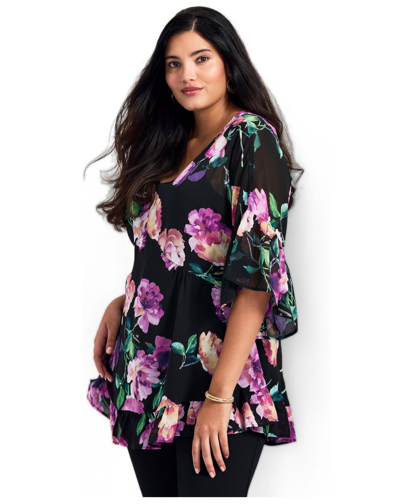 Женская блузка Avenue Plus Size Harlow Frill Detail, цвет: Endless Love — фото 3