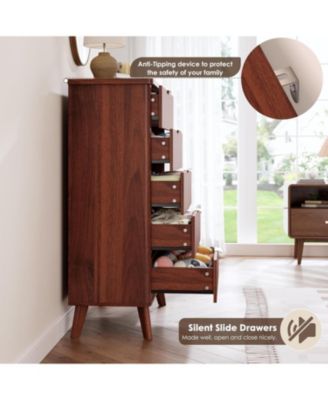 Fluted Dresser for Bedroom with 5 Deep Drawers 47in Tall Chest of Drawers with Faux Marble Top Curved Profile Design Modern Wooden Dresser