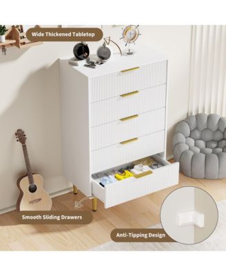 Modern Fluted Drawer Dresser Wood Chest of Drawers with Metal Handles and Legs, Storage Organizer Cabinet