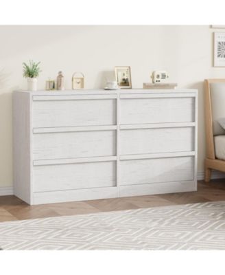 6-Drawer Modern Double Dresser Organizer, Large Storage Wooden Chest for Bedroom, Living Room, Nursery, Hallway, White