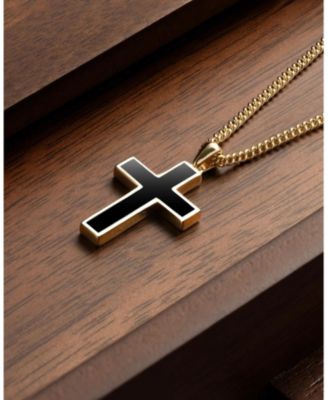 Men's Gold Stone Cross Pendant Necklace in 22" Stainless Steel Chain