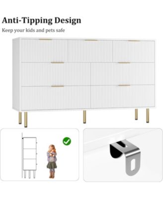 7-Drawer Modern Fluted Wood Dresser with Gold Handle, Large Chest Storage Organizer for Bedroom, Closet, Living Room, Hallway, White