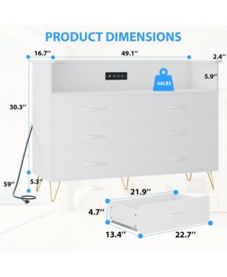 6 Drawer Pink Dresser for Bedroom with LED Light, Modern Storage Chest Organizer