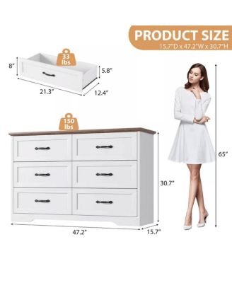 6-Drawer Modern Dresser with Wide Metal Handle, Closet Organizer Storage Chest, Clothes Cabinet for Bedroom, Living Room, Gray