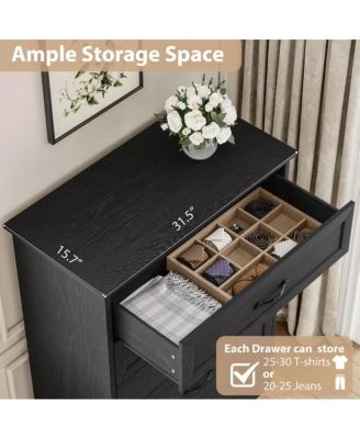 5-Drawer Modern Dresser with Wide Metal Handle, Closet Organizer Storage Chest, Clothes Cabinet for Bedroom, Living Room, White