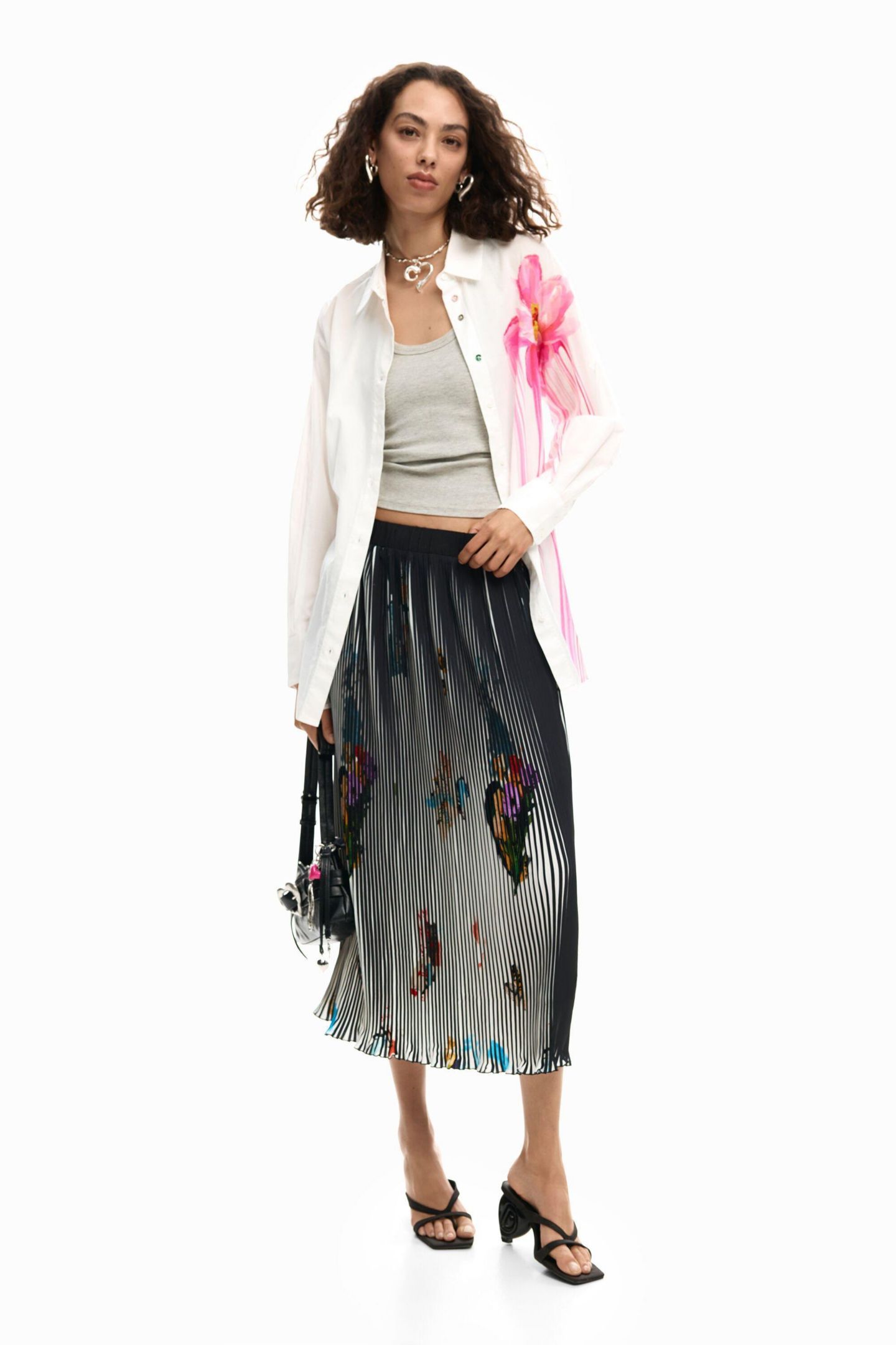 Женская юбка Desigual Midi arty texture, цвет: Чёрный — фото 3
