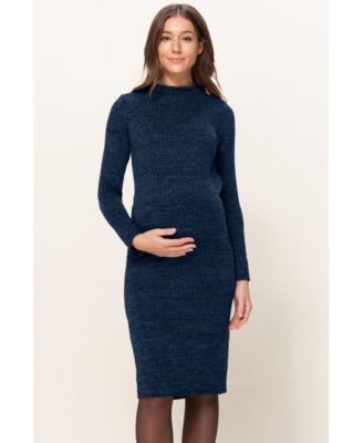Maternity Mock Neck Long Sleeve Side Slit Sweater Dress