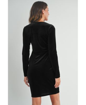 Maternity Long Sleeve Velvet V Neck Wrap Dress