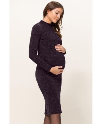 Maternity Mock Neck Long Sleeve Side Slit Sweater Dress
