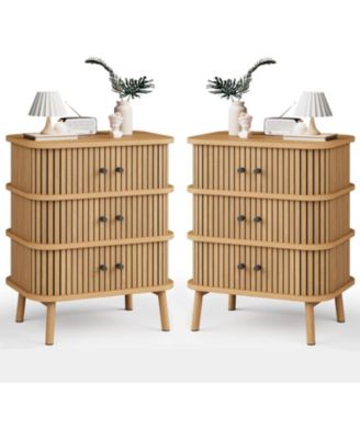 6 Drawer Dresser, Mid Century Wood Double Chest, Black Handles, Wooden Legs, Storage for Bedroom, Closet, Hallway