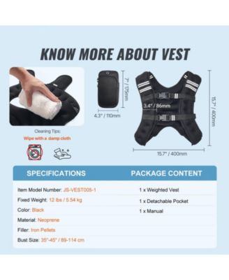 Weighted Vest, 12 lb Adjustable Training Vest with Reflective Stripe and Buckle for Men and Women