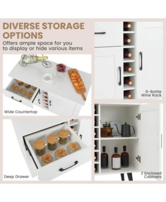 2-Door Wine Bar Cabinet Kitchen Sideboard Buffet with Drawer & Adjustable Shelves