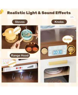 Corner Play Kitchen with Lights & Sounds Wooden Toy Kitchen Set Storage.