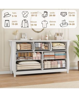 7-Drawer Modern Wood Dresser with Golden Ring Pull Handles, Wide Storage Chest Organizer for Living Room, Entryway