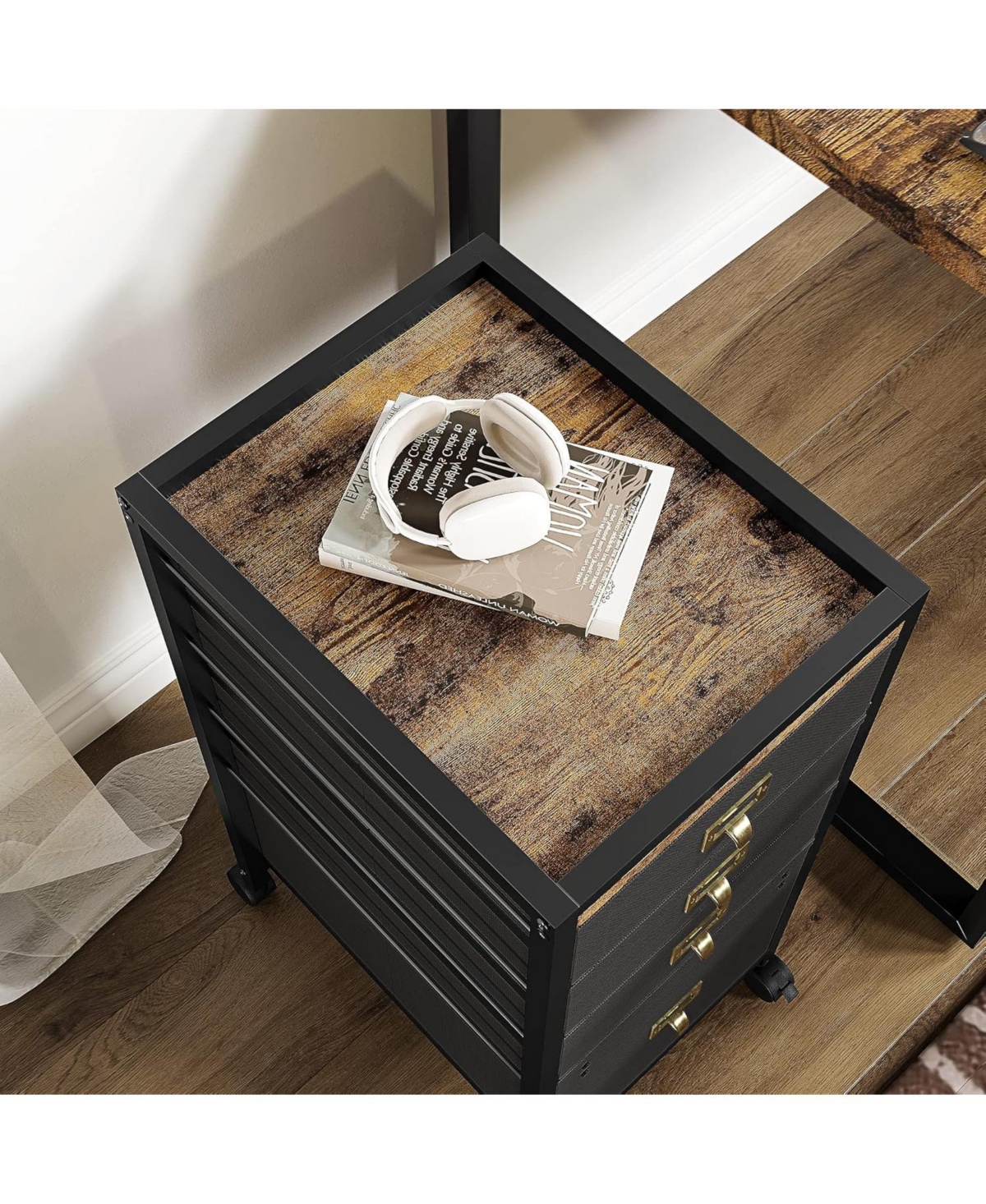 gaomon 3-Drawer Plus Compact Mobile Filing Cabinet, Stylish Fabric Storage Solution, Legs & Wheels, Bedroom