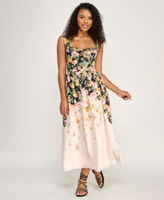 Juniors' Floral Sweetheart Neck Midi Dress