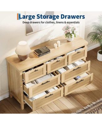 7-Drawer Modern Fluted Dresser Bedroom Chest, Fluted Drawers with Metal Handle, Large Storage Cabinet for Nursery, Living Room