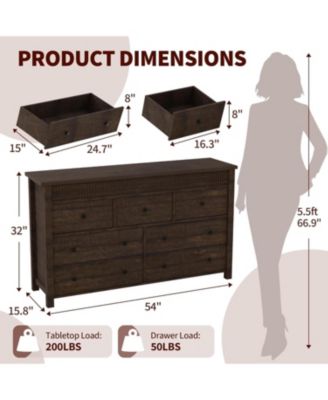 7-Drawer Farmhouse Dresser Bedroom Wooden Chest, Fluted TV Stand Storage Organizer for Living, Home Office