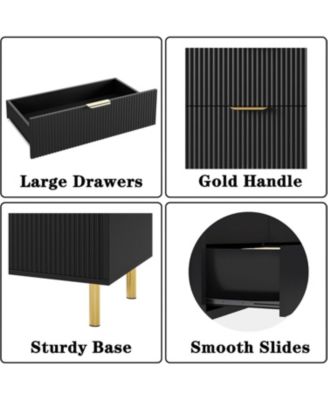 5-Drawer Modern Black Dresser, Gold Handle, Large Wood Double Chest, Storage Organizer for Bedroom, Living Room, Entryway