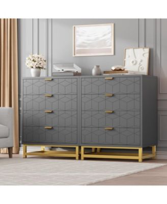 4-Drawer Grey Bedroom Dresser with Metal Legs, Wide Storage Chest Organizer for Living Room, Hallway