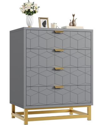 4-Drawer Grey Bedroom Dresser with Metal Legs, Wide Storage Chest Organizer for Living Room, Hallway