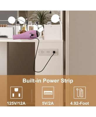 White Corner Vanity Set, Small Makeup Table with Upholstered Stool, Compact Bedroom Dressing Table