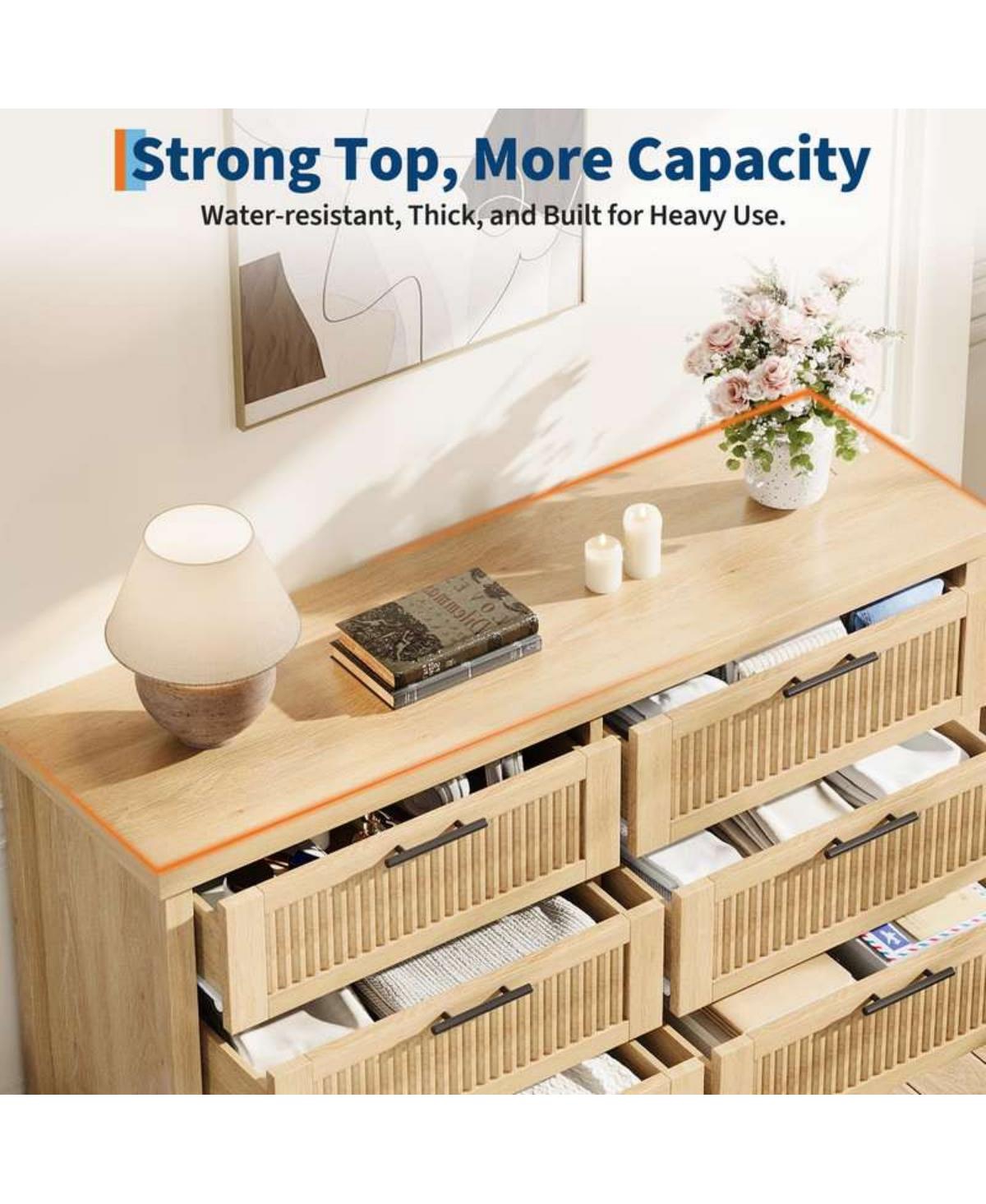 gaomon6-Drawer Modern Fluted Dresser Bedroom Chest, Fluted Drawers with Metal Handle, Large Storage Cabinet for Nursery, Living Room