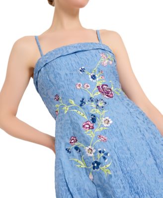 Women's Zipper Floral Embroidered Midi Dress