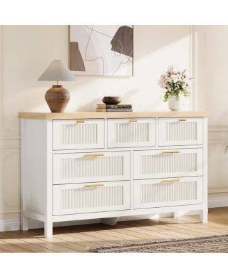 7-Drawer Modern Fluted Dresser Bedroom Chest, Fluted Drawers with Metal Handle, Large Storage Cabinet for Nursery, Living Room